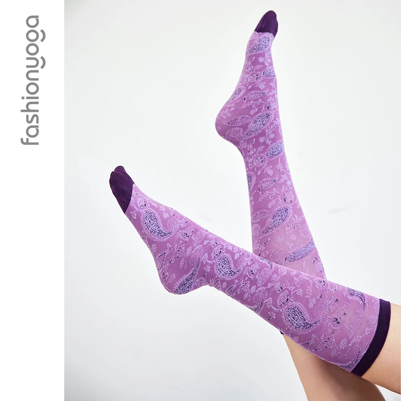 凡圣瑜伽时尚显瘦印花跑步健身小腿袜瑜伽运动中长筒袜FW022袜子