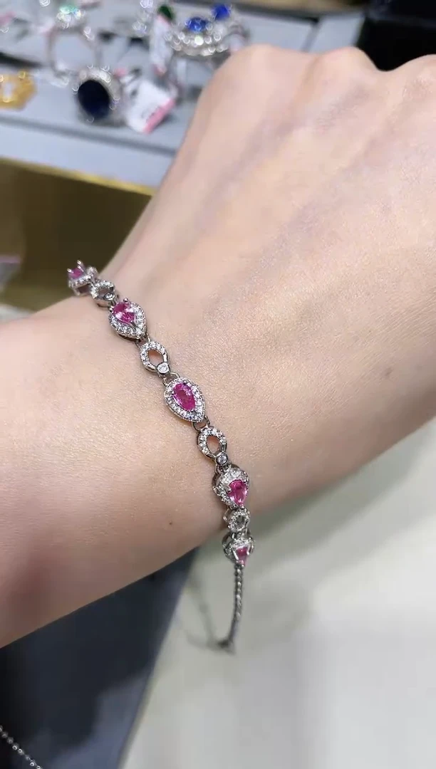 S925银镶嵌彩色蓝宝石手链