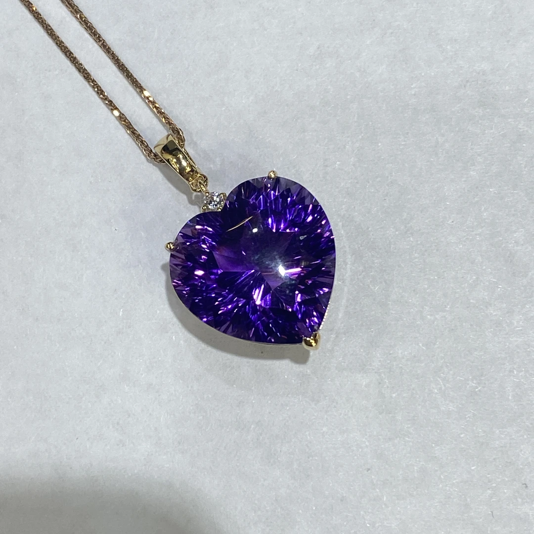 18K金镶嵌天然紫晶吊坠（不含链）