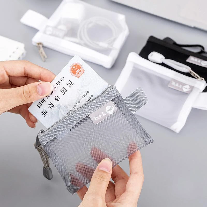 简约立体三角收纳袋网纹撞色钥匙包卡包零钱袋透明透明零钱袋