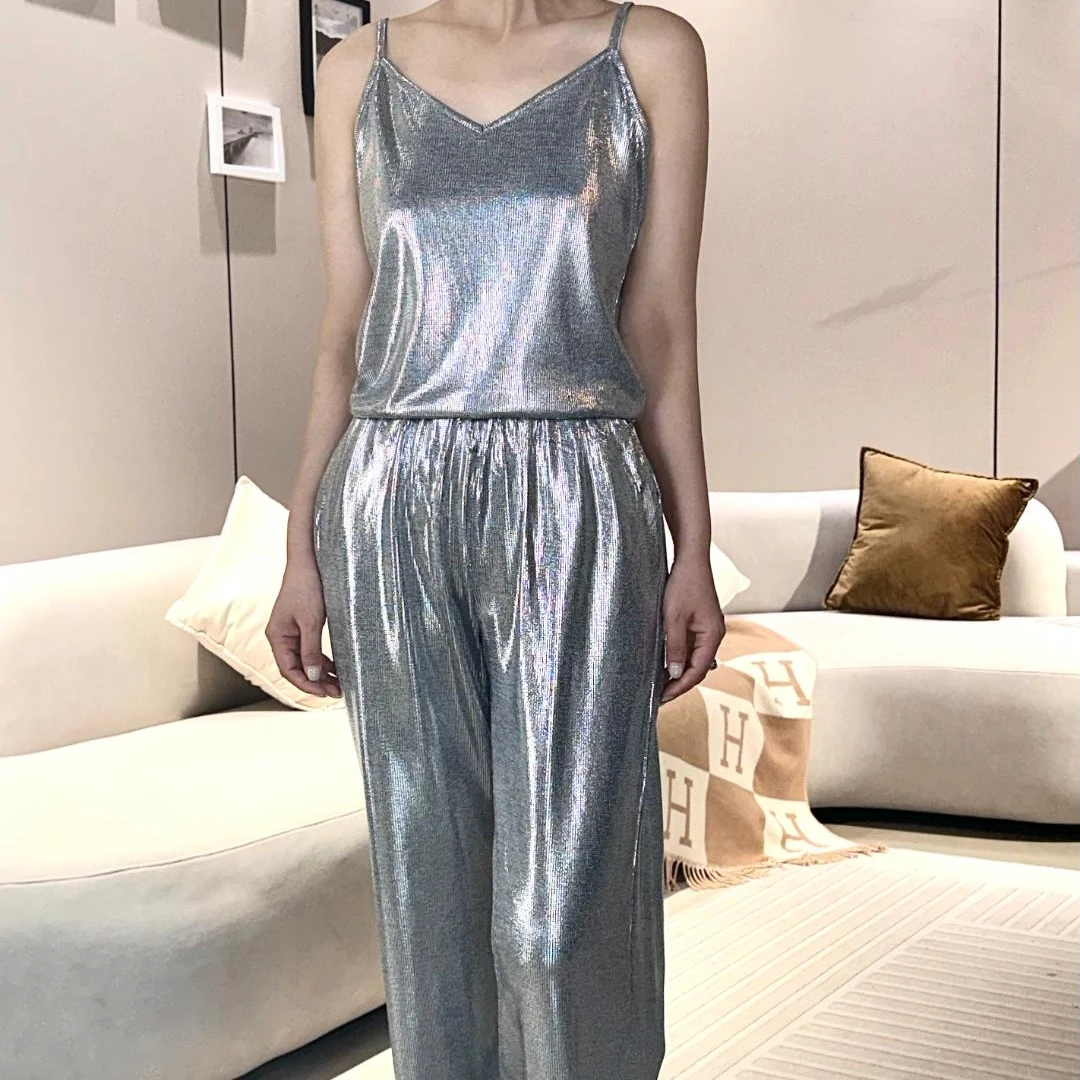 【曼姐】浮生若梦 休闲时尚亮面百搭阔腿裤套装夏季33049+33045