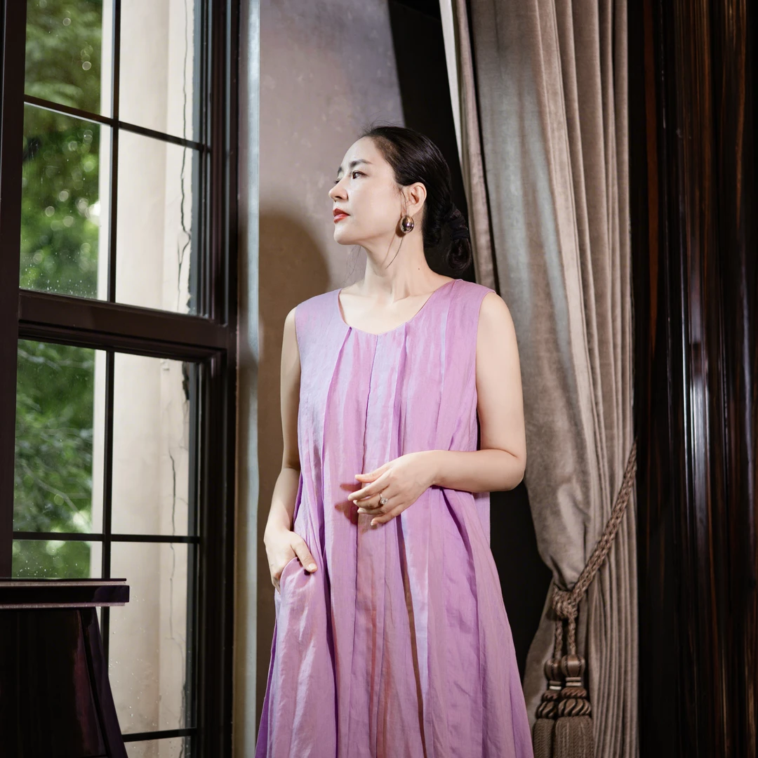 【曼姐】“摩纳哥风情”亚麻亲肤优雅连衣裙 35631