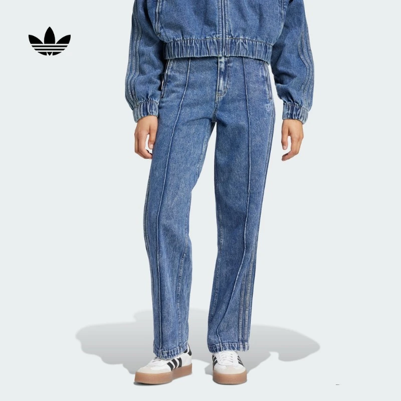 阿迪达斯三叶草女秋季新款街头文化直筒牛仔运动裤 adidas IW5758