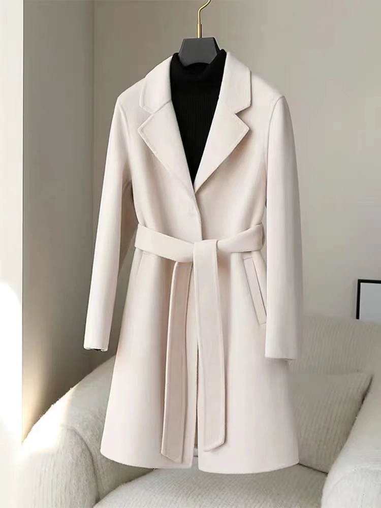 双面羊毛大衣女小个子2023秋冬新款气质修身高端纯手工羊毛呢外套