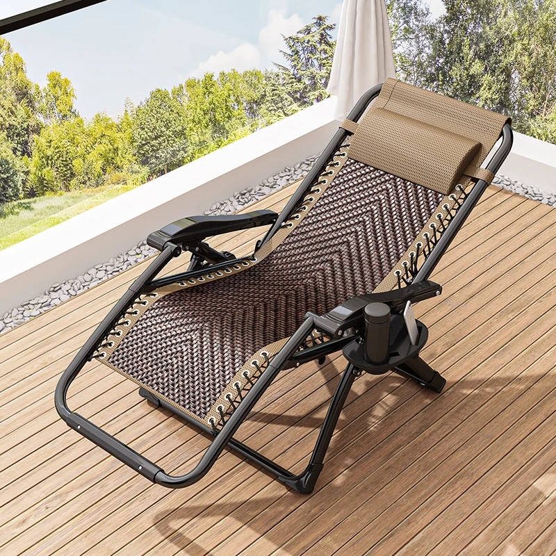 藤编躺椅折叠午休老年人专用午睡靠背椅家用阳台藤椅户外懒人椅子