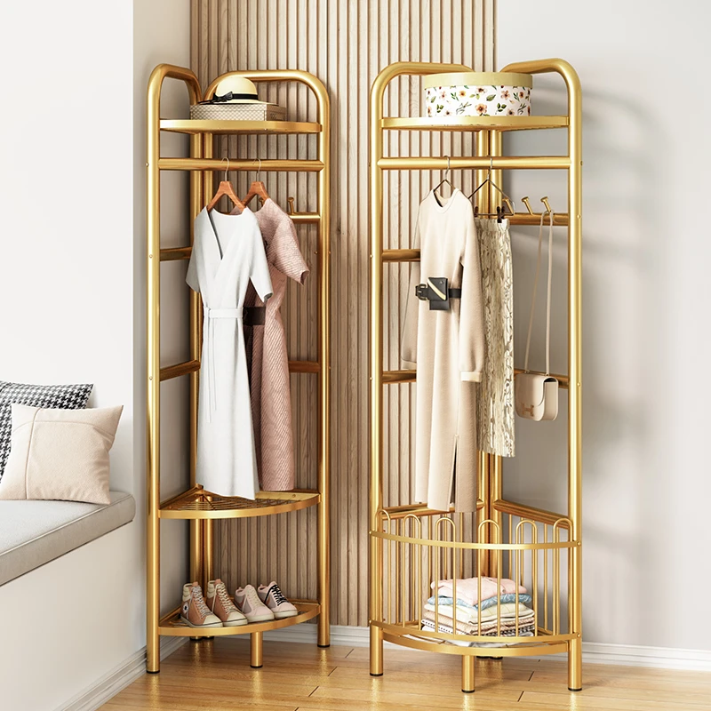 挂衣架落地卧室家用转角晾衣架入门衣服收纳置物架简易轻奢衣帽架