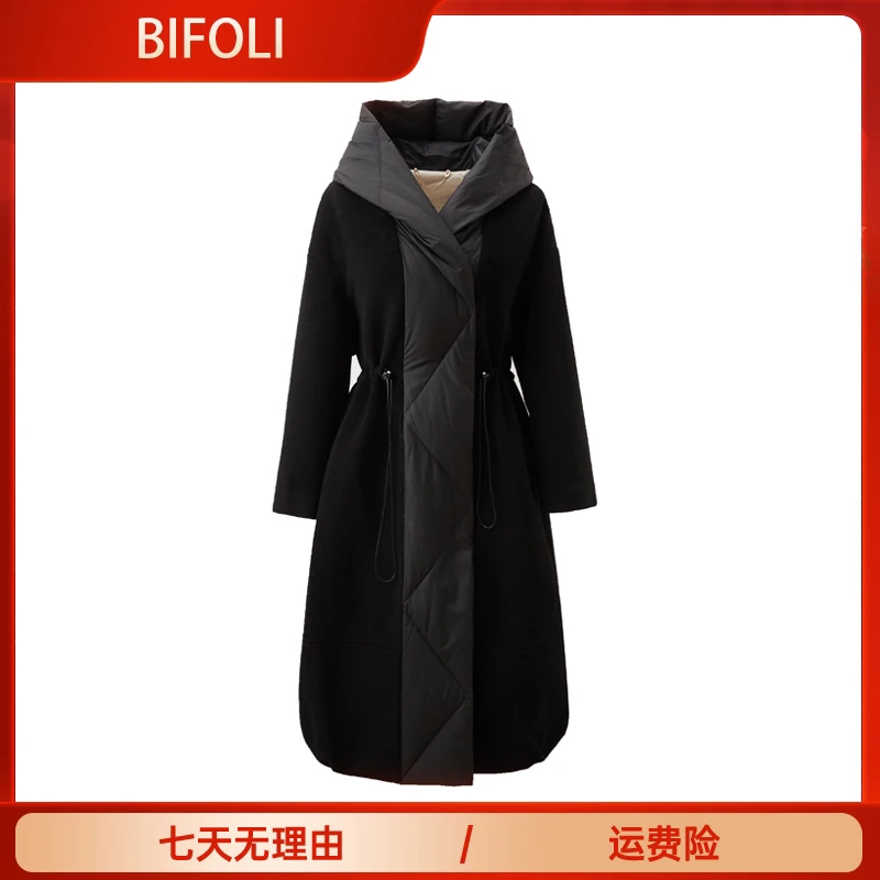 【刘老师分享】2024新鹅绒高端90白鹅绒拼接羊驼双面呢抽绳外套3396