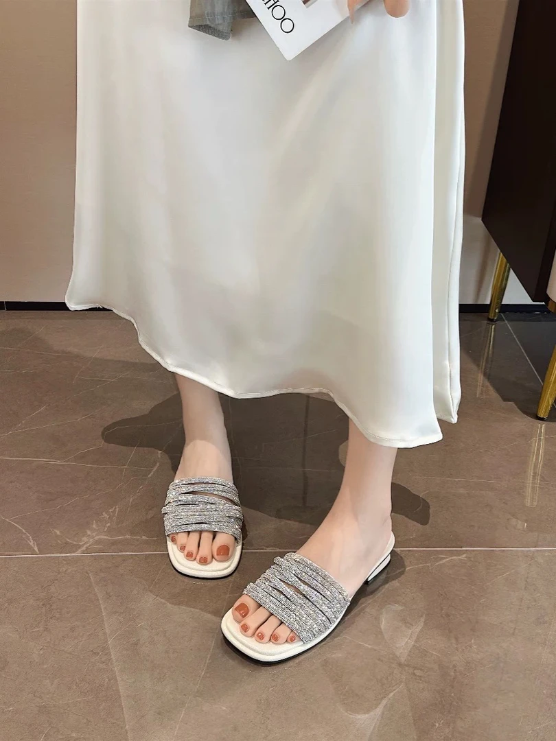 3cm水钻细带仙女风法式百搭外穿网红时尚方头一字带