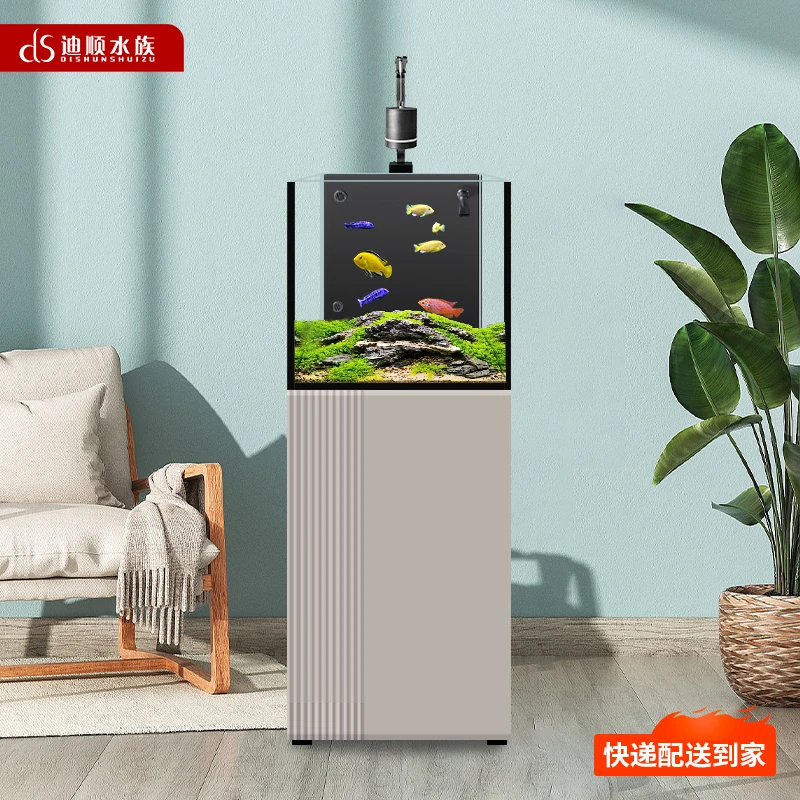 迪顺鱼缸客厅2024年新款生态超白玻璃金鱼缸水族箱落地家用鱼缸