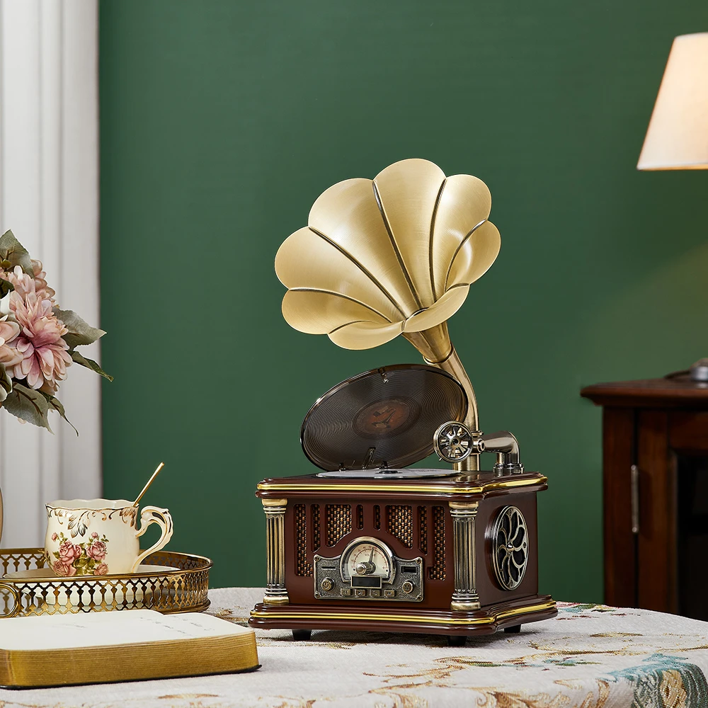 复古留声机摆件升级充电款大喇叭音响节日送礼品台面摆件创意礼品