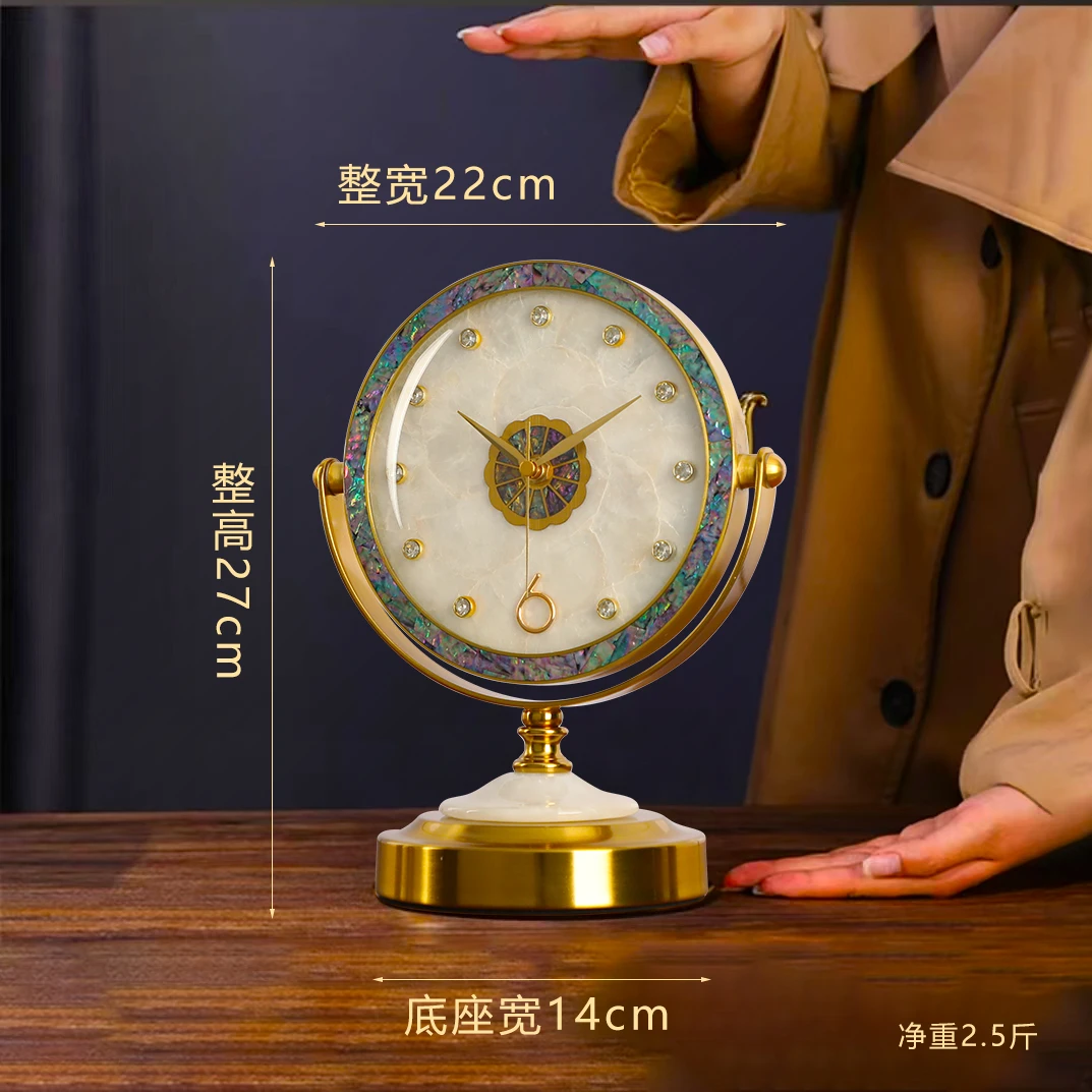 松弛感美式表摆台式钟表轻奢贝壳座钟客厅桌面时钟装饰静音坐钟