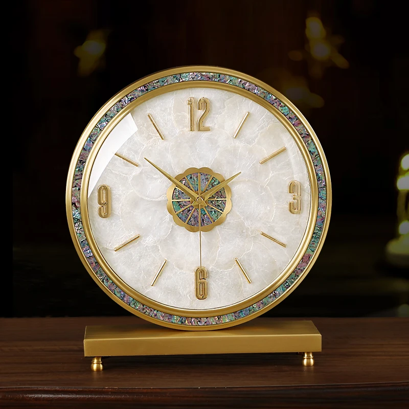 黄铜台式座钟客厅家用书房办公室大台钟钟表摆件桌面时钟静音摆钟