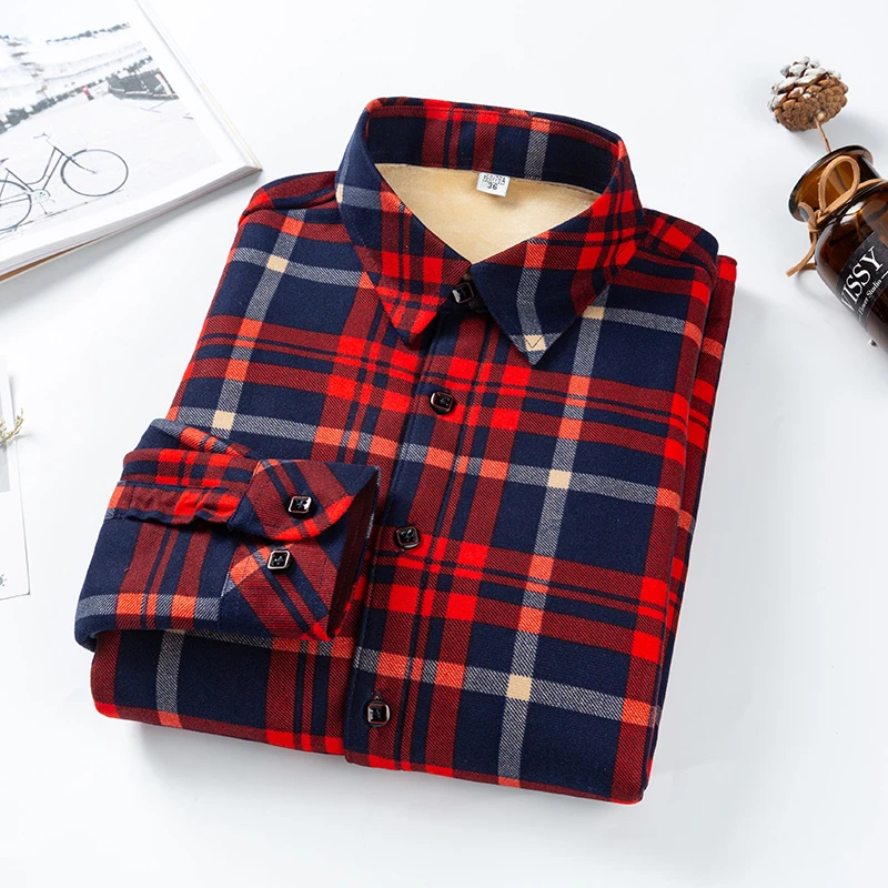 女款春秋长袖秋冬款保暖衬衫加绒加厚格子衬衣休闲女衬衣格子衬衫