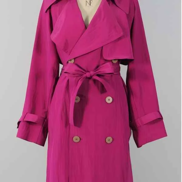 AMASS/阿玛施 秋冬桃红粉双排扣收腰大衣宽松双面毛呢外套540018