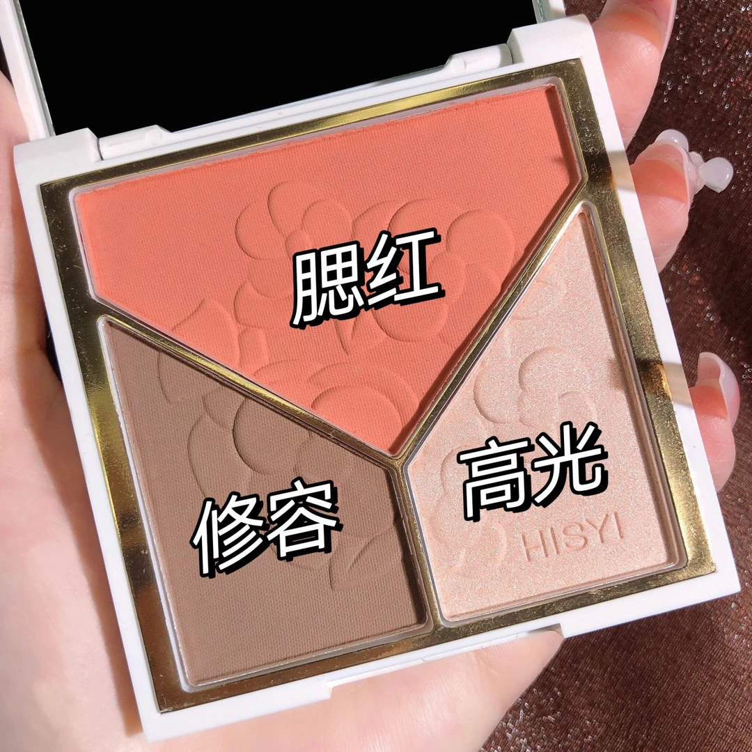 高光修容一体盘立体脸部提亮细闪鼻影阴影腮红三合一哑光闪粉眼影