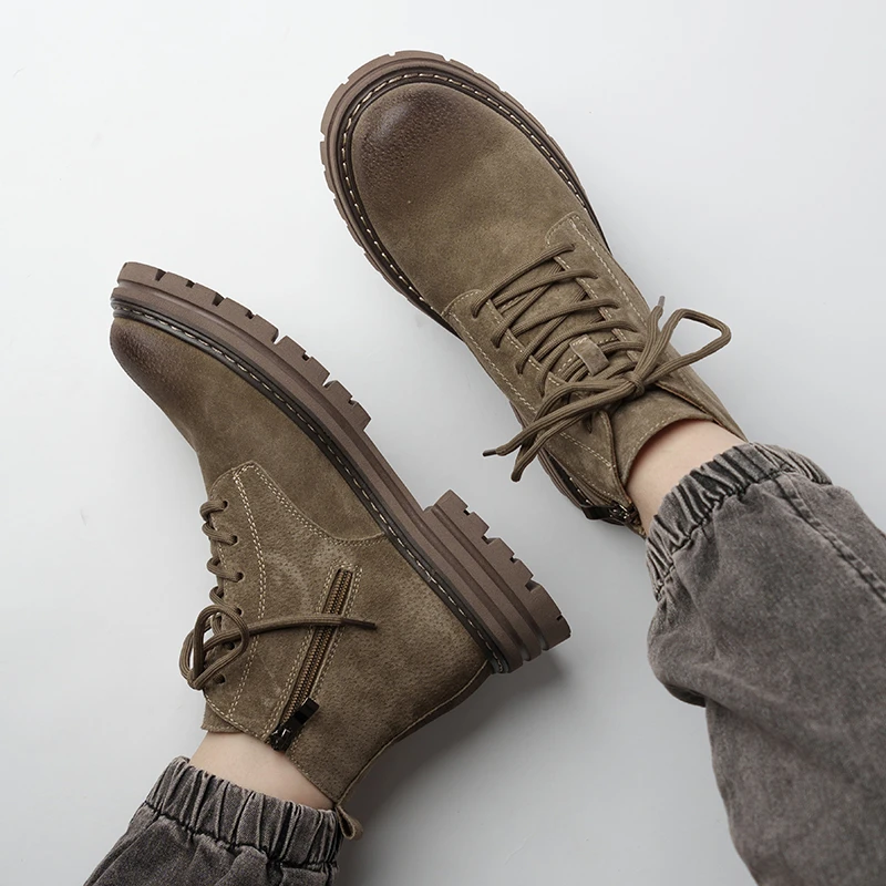 真皮马丁靴男款高帮鞋户外男鞋子登山靴中帮皮鞋工装靴冬季男靴子