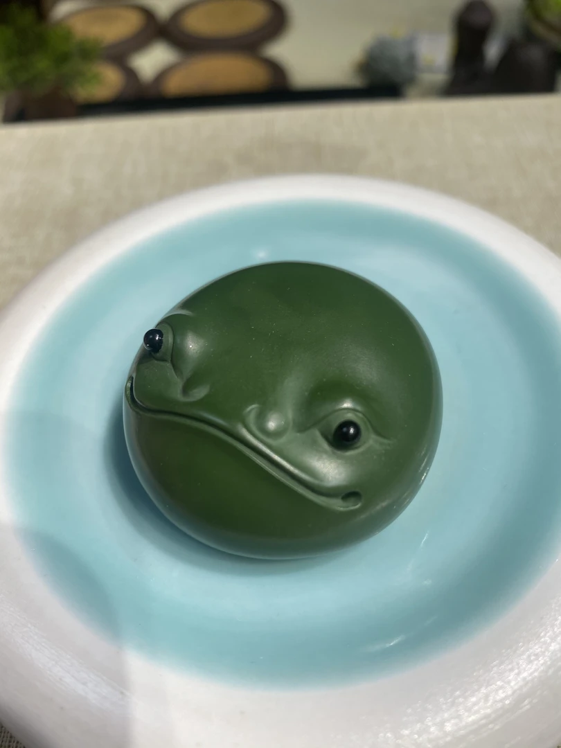 可爱福蟾金蟾茶宠手把件 正宗紫砂绿泥手工制作浇水可养随身把玩