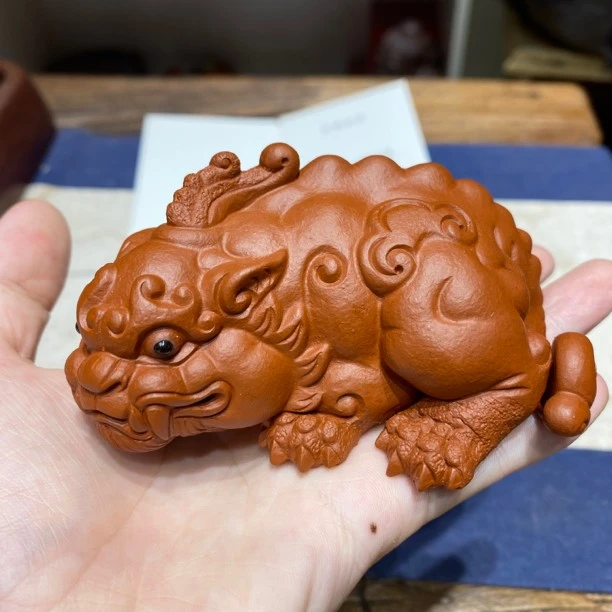 紫砂茶宠招财貔貅 高档手工招财貔貅李建伟手工制作 浇水可养