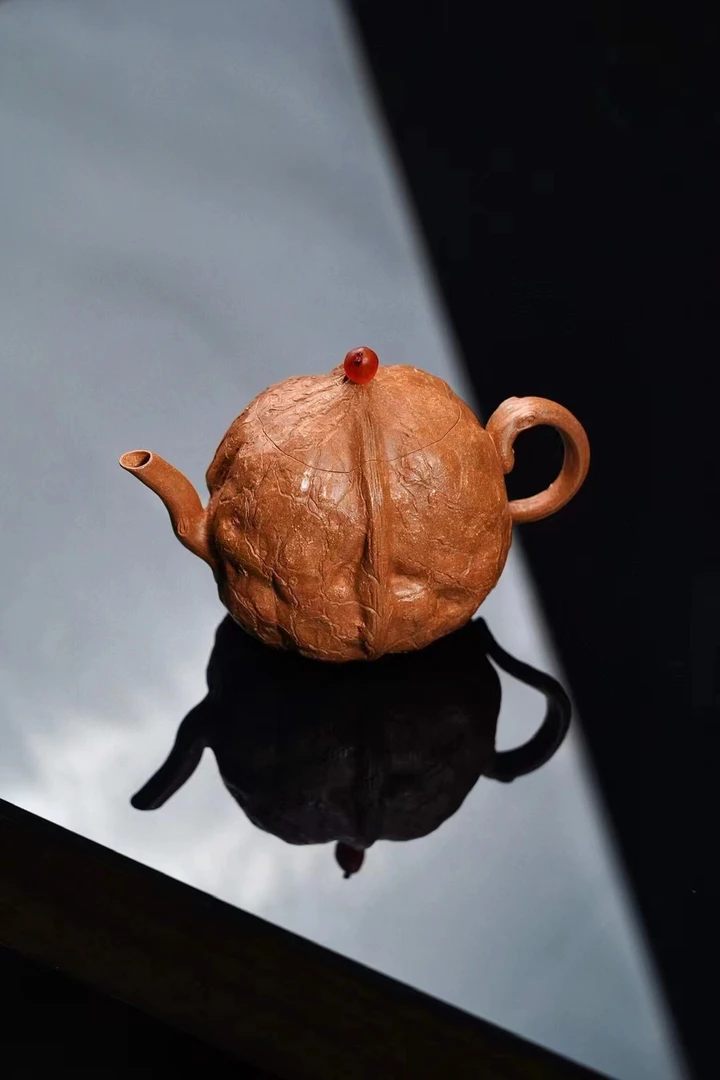 创意全手工小容量仿生花器 核桃紫砂壶纯手工