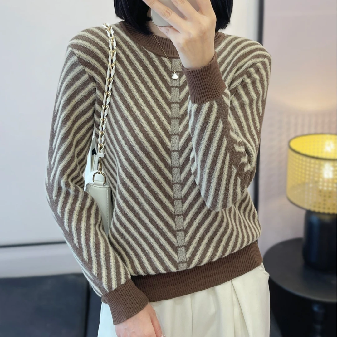 2024年加厚上衣套头半高圆领提花秋冬针织衫新款显瘦毛衣女