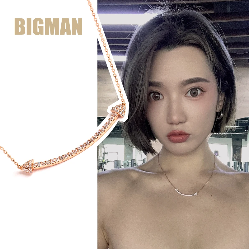 链子925银 BIGMAN微笑项链 女时尚简约镶钻 锁骨链 送女友礼物