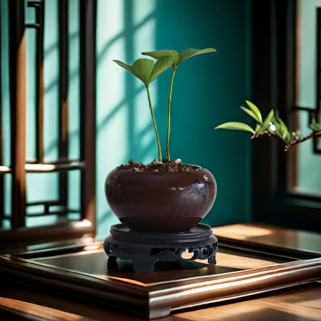 竹柏迷你竹柏幸运四叶草莲花盆中式精美绿植盆栽四季常青宿舍土壤