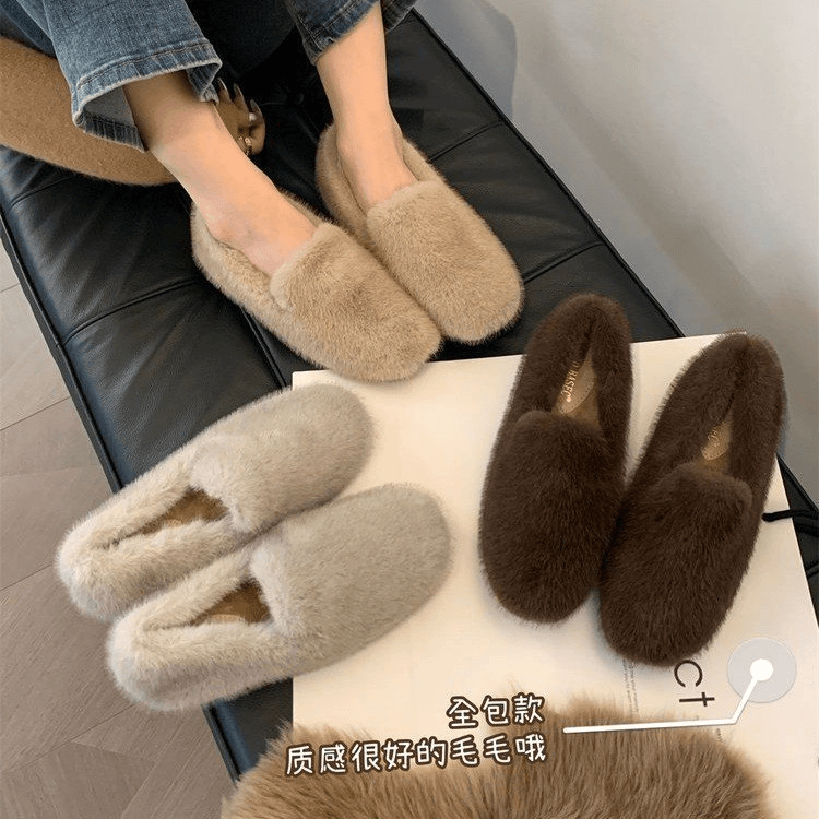 红蜻蜓牌厚底内增高水貂毛毛鞋女秋冬外穿懒人一脚蹬加绒豆豆鞋保