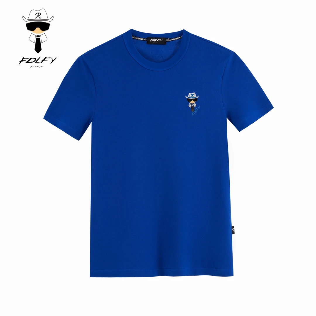 fdLfY老佛爷夏季新款珠地网眼棉圆领透气轻奢简约春夏宽松百搭