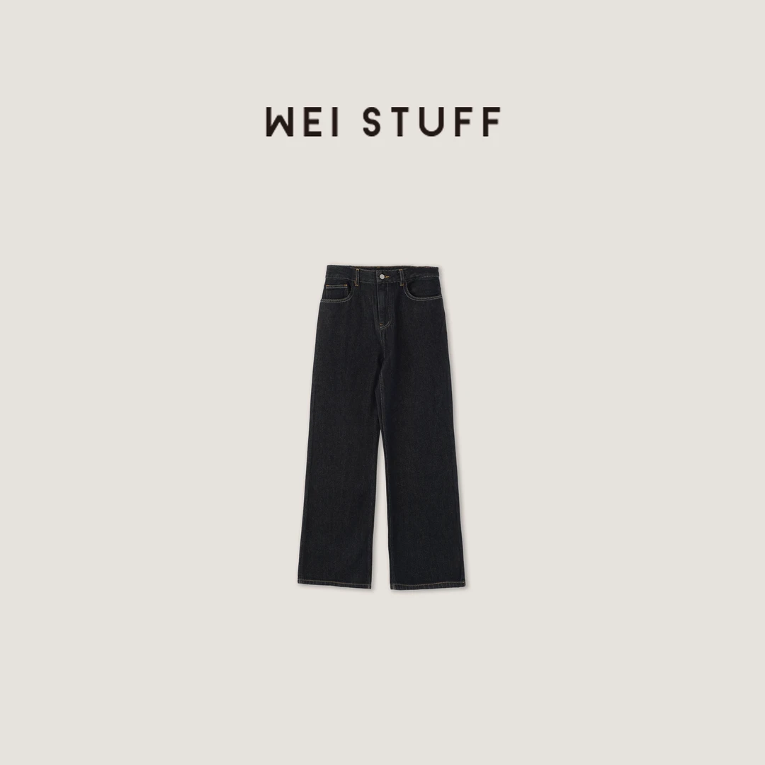 WEI STUFF 春季单宁色经典通勤百搭休闲直筒宽松阔腿牛仔裤 7974.