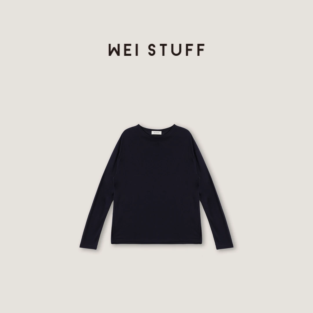 WEI STUFF 春季藏青基础经典舒适休闲纯色百搭圆领舒适T恤 8082.