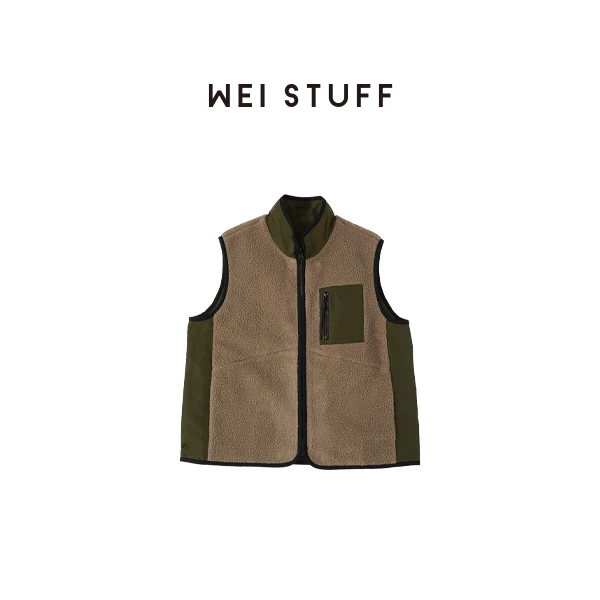 WEI STUFF  “美式重磅”摇粒绒拼接撞色贴布口袋马甲外套 7059 S