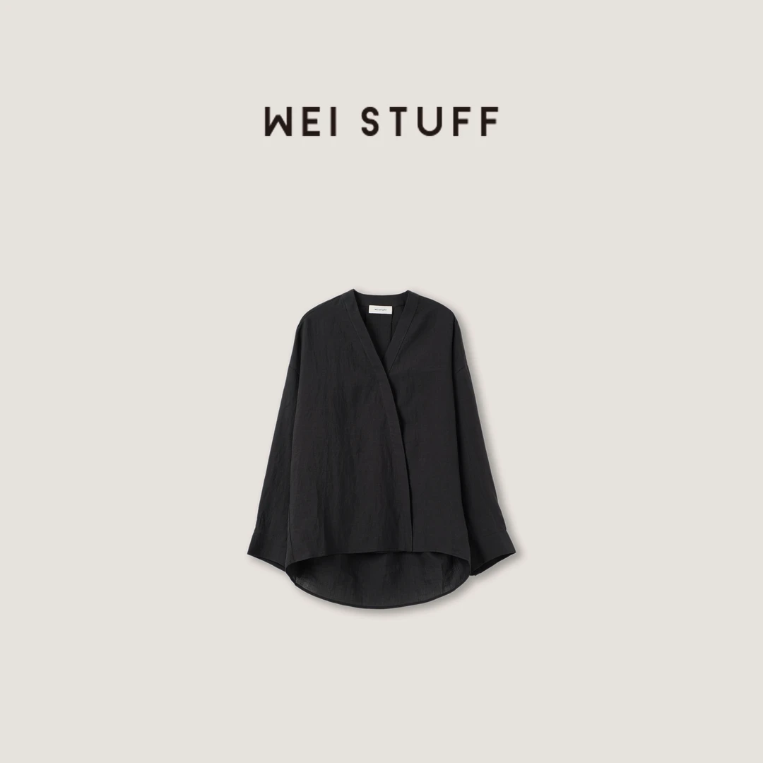 WEI STUFF 春季苎麻中式美学设计感文艺斜襟V领宽松衬衫 8013.