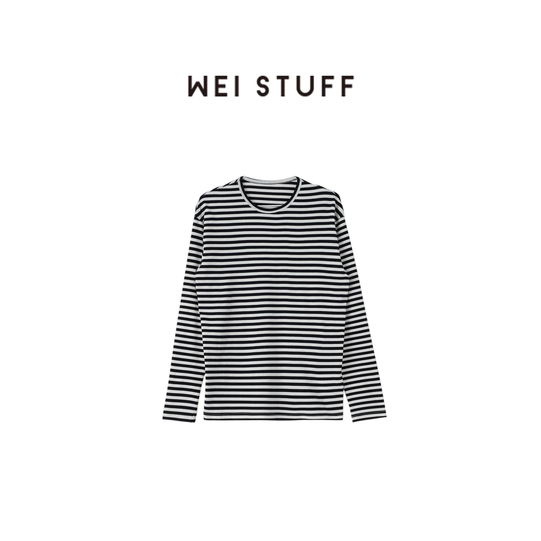 WEI STUFF 早春经典回归轻柔舒适洋气休闲百搭黑白条纹T恤 7300 .