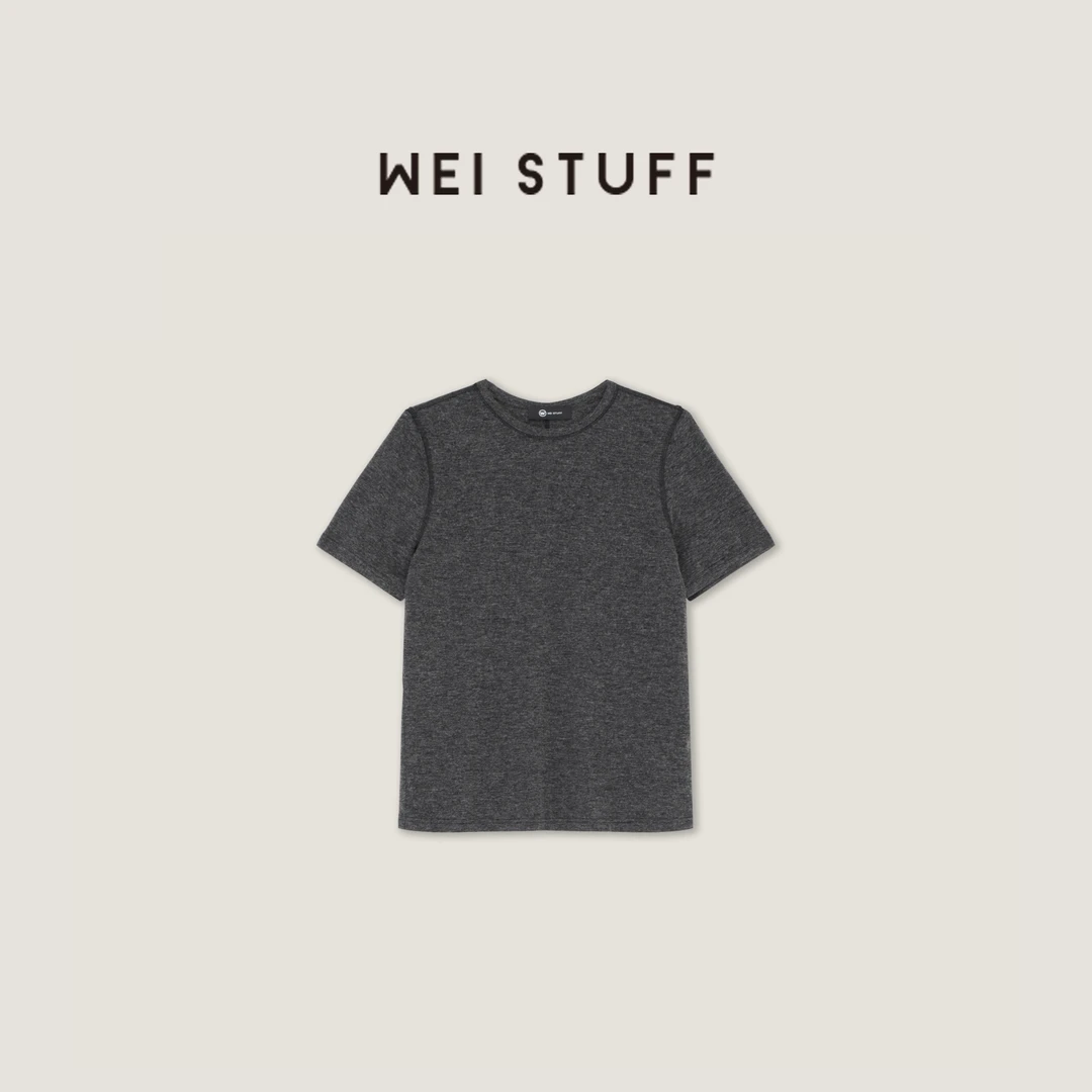 WEI STUFF 春季深花灰色休闲百搭设计师正肩圆领短袖T恤 7938.