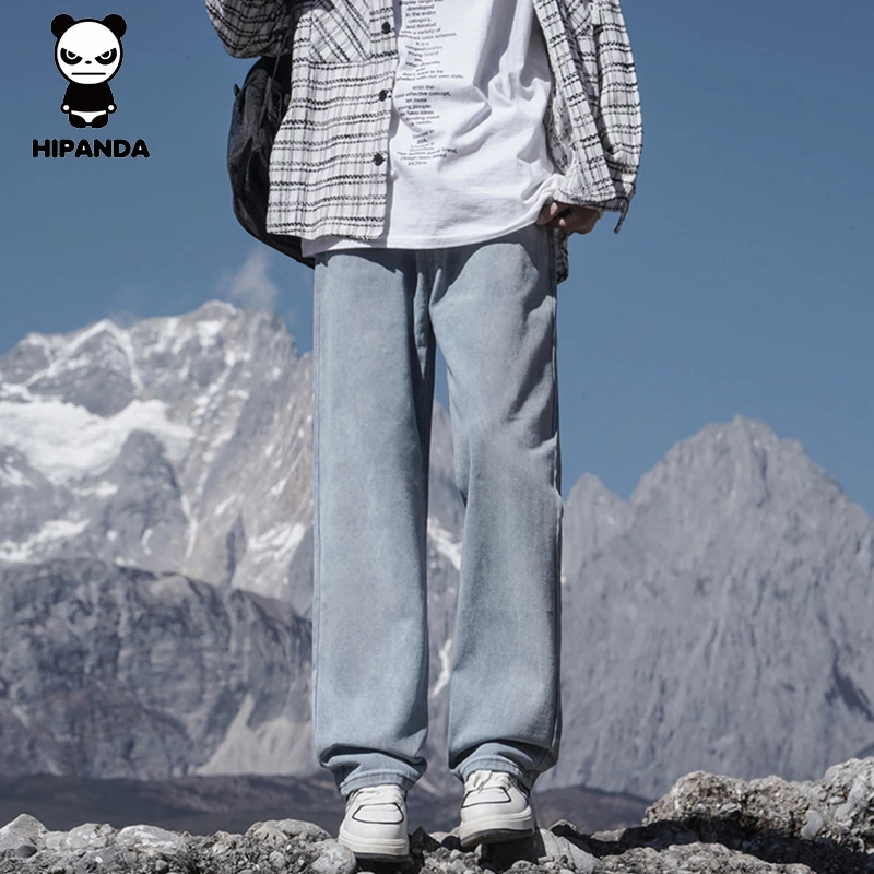 HiPanda你好熊猫基础款直筒牛仔裤男士春秋潮流浅蓝百搭牛仔裤潮