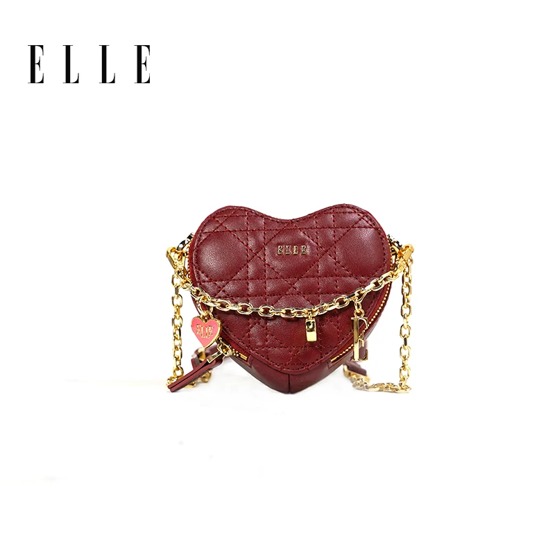 ELLE25新款【爱丽丝仙境】藤格纹手链包斜挎包优雅百搭爱心包24446