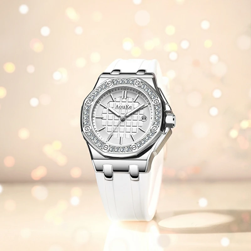 AOUKE/奥刻女神白橡树精钢镶钻时尚轻奢百搭女士腕表kk037