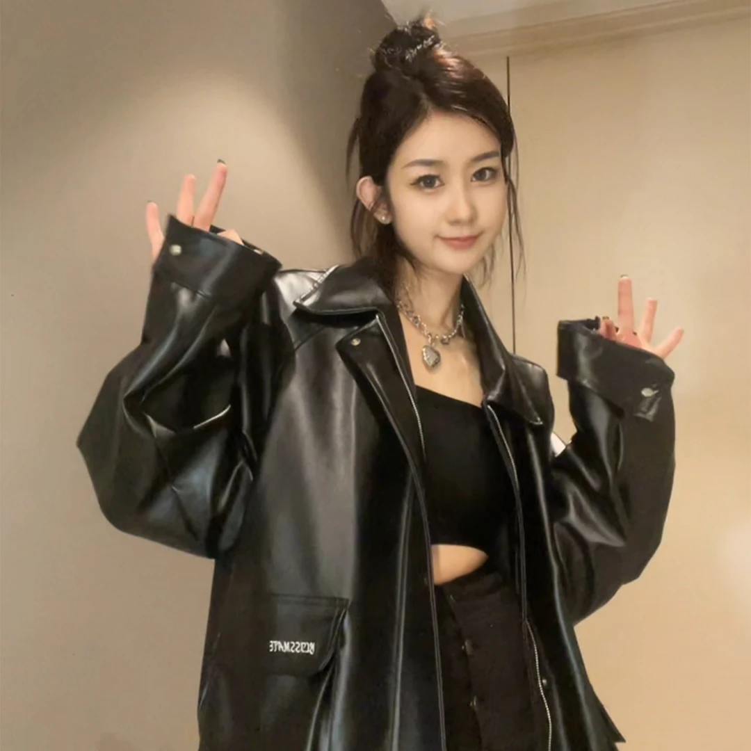 TOO潮 美式复古皮衣外套2024春季爆款高级感街头潮机车风PU皮夹克