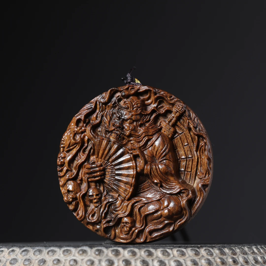 正区达拉干天师纳福钟馗双面精工雕刻吊坠牌6*6圆牌手把件