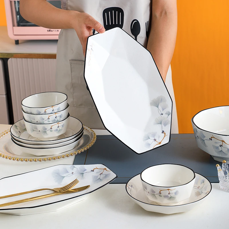 银杏花开29件套陶瓷个性餐具菜盘米饭碗圆盘拼盘家用欧式碗盘套装