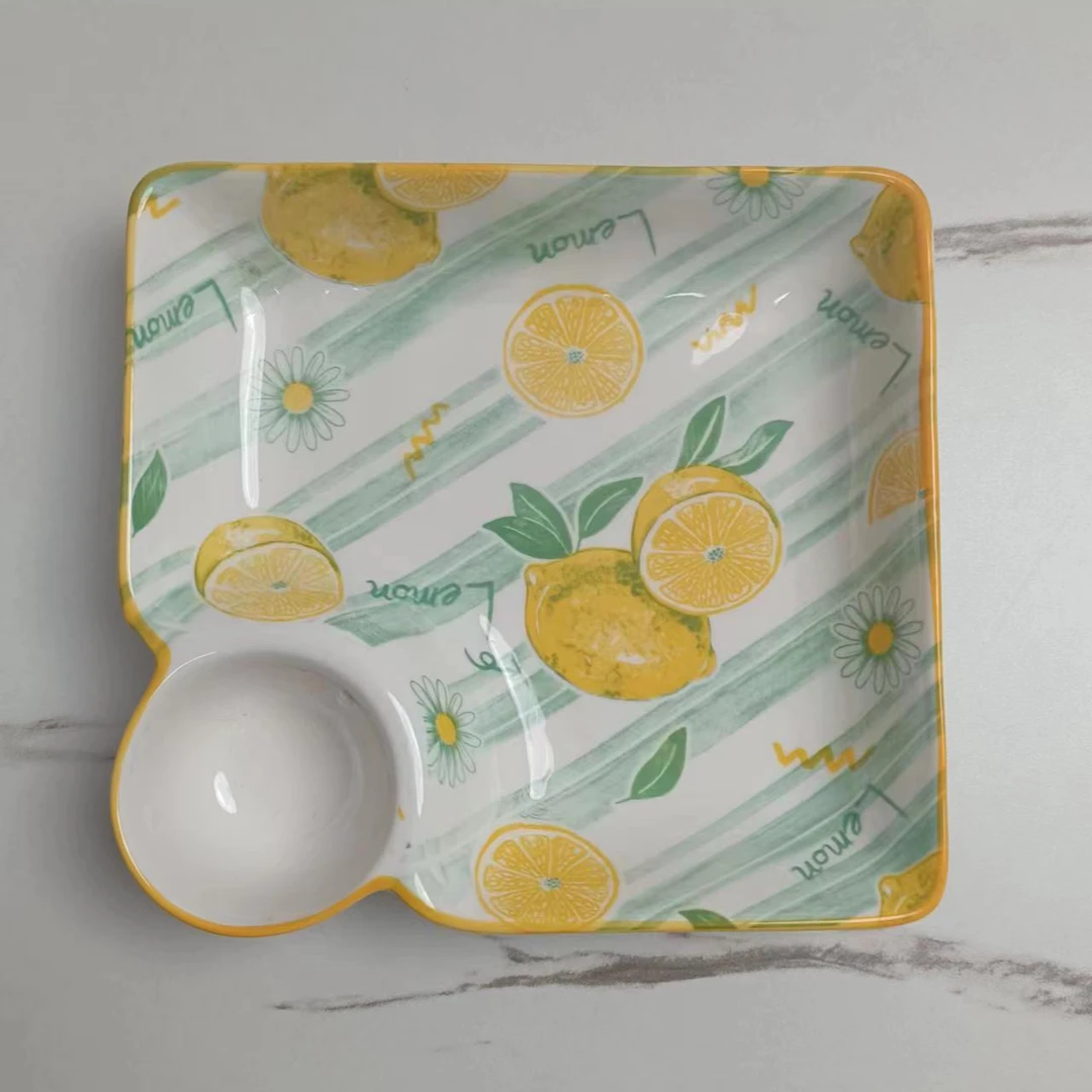 饺子盘《随机》2只装家用可爱陶瓷多功能盘子清新创意印花饺子盘