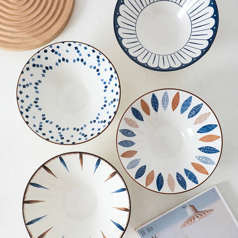 网红斗笠碗8英寸4只装高颜值餐具泡面水果家用陶瓷酸奶碗漂亮碗盘