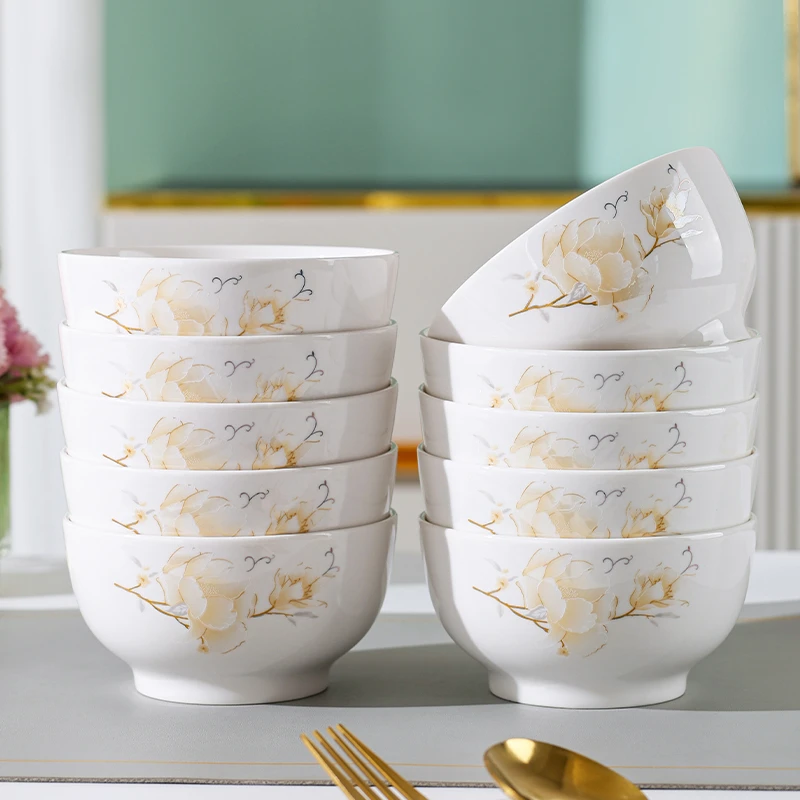 【山茶花】5英寸10只*陶瓷米饭碗家用高颜值防烫吃饭餐具高颜值