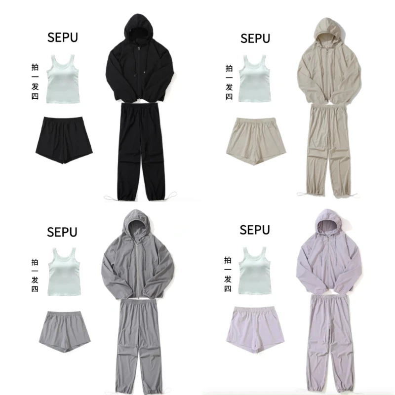 瑟普轻量级春夏三件套休闲套装运动连帽宽松时尚韩版静瑶