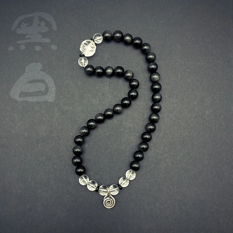 灵拾原创手链 天然黑曜石白水晶 双圈手串多圈手持念珠吉祥设计款