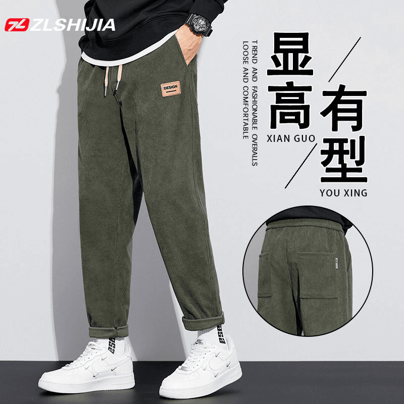 战狼世家灯芯绒运动直筒裤男秋冬季潮牌保暖九分宽松休闲裤子男士