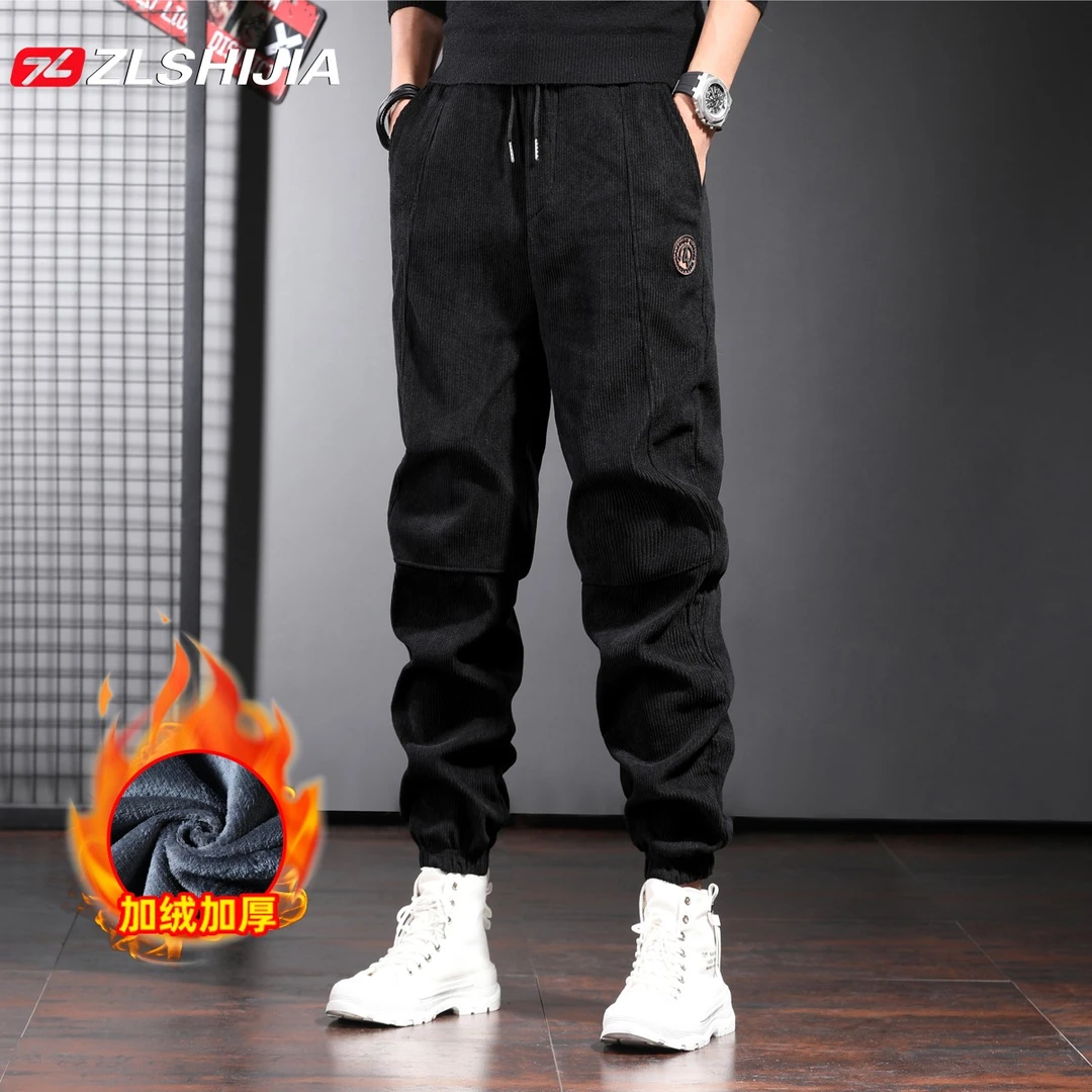 战狼世家灯芯绒休闲裤男士束脚宽松九分运动裤秋冬季加绒加厚保暖
