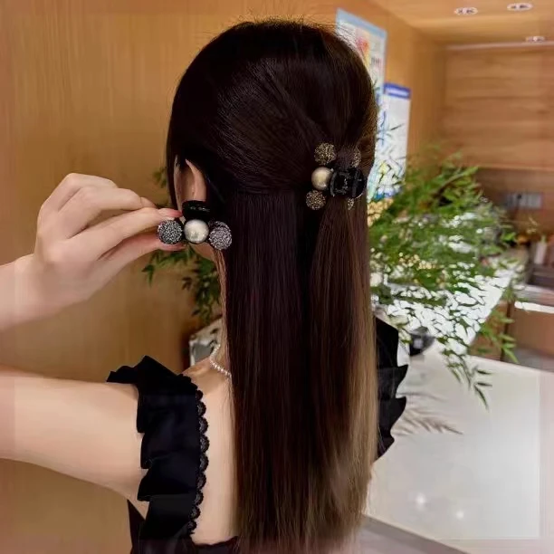 H104秋冬温柔披肩发轻奢贝珠闪锆夹子刘海高马尾夹气质发夹后脑勺