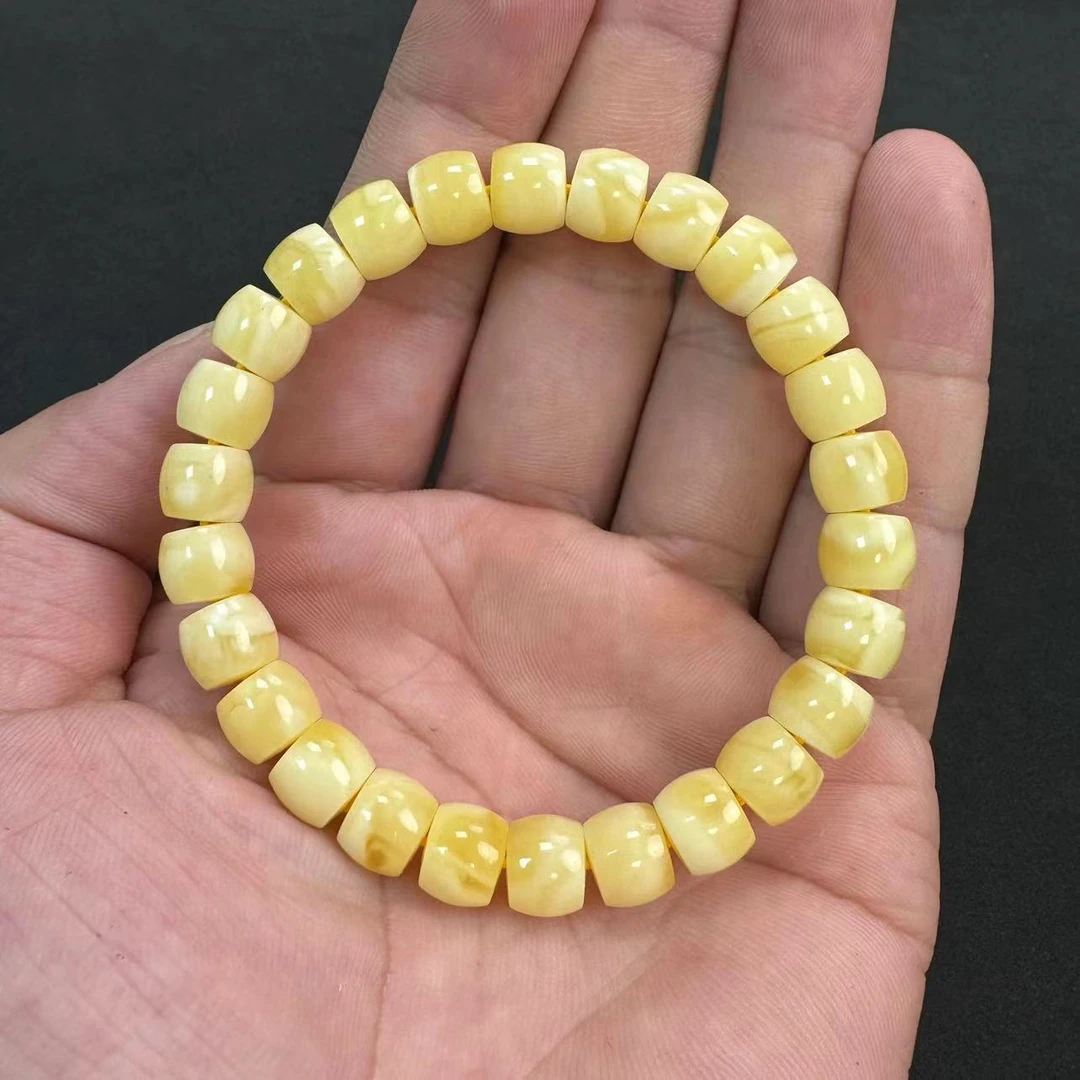 S6645【俄白花】原矿满蜡飘花蜜蜡直切/老型文玩手串男女士配饰