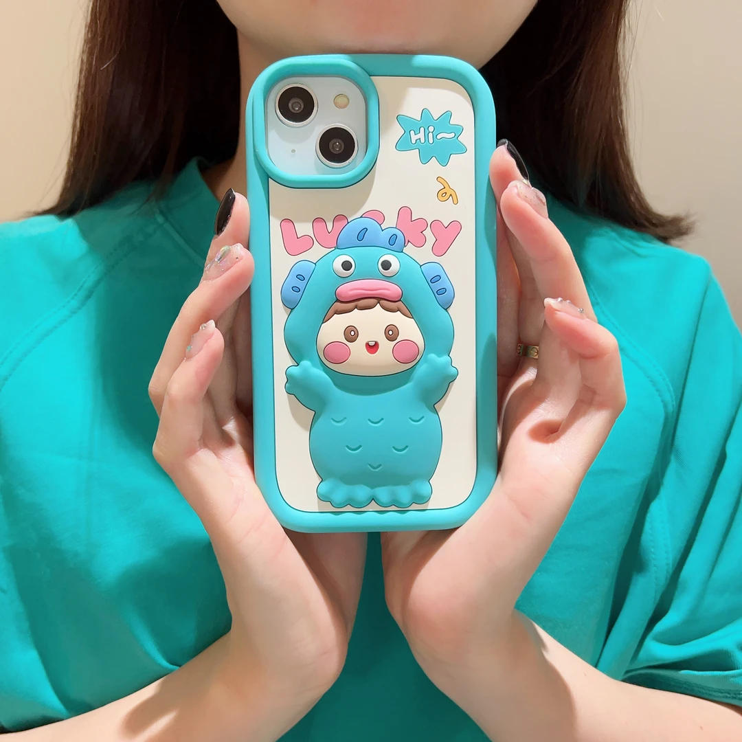 (苹果)小丑鱼女孩卡通可爱适用iPhone15promax立体膨胀硅胶手机壳